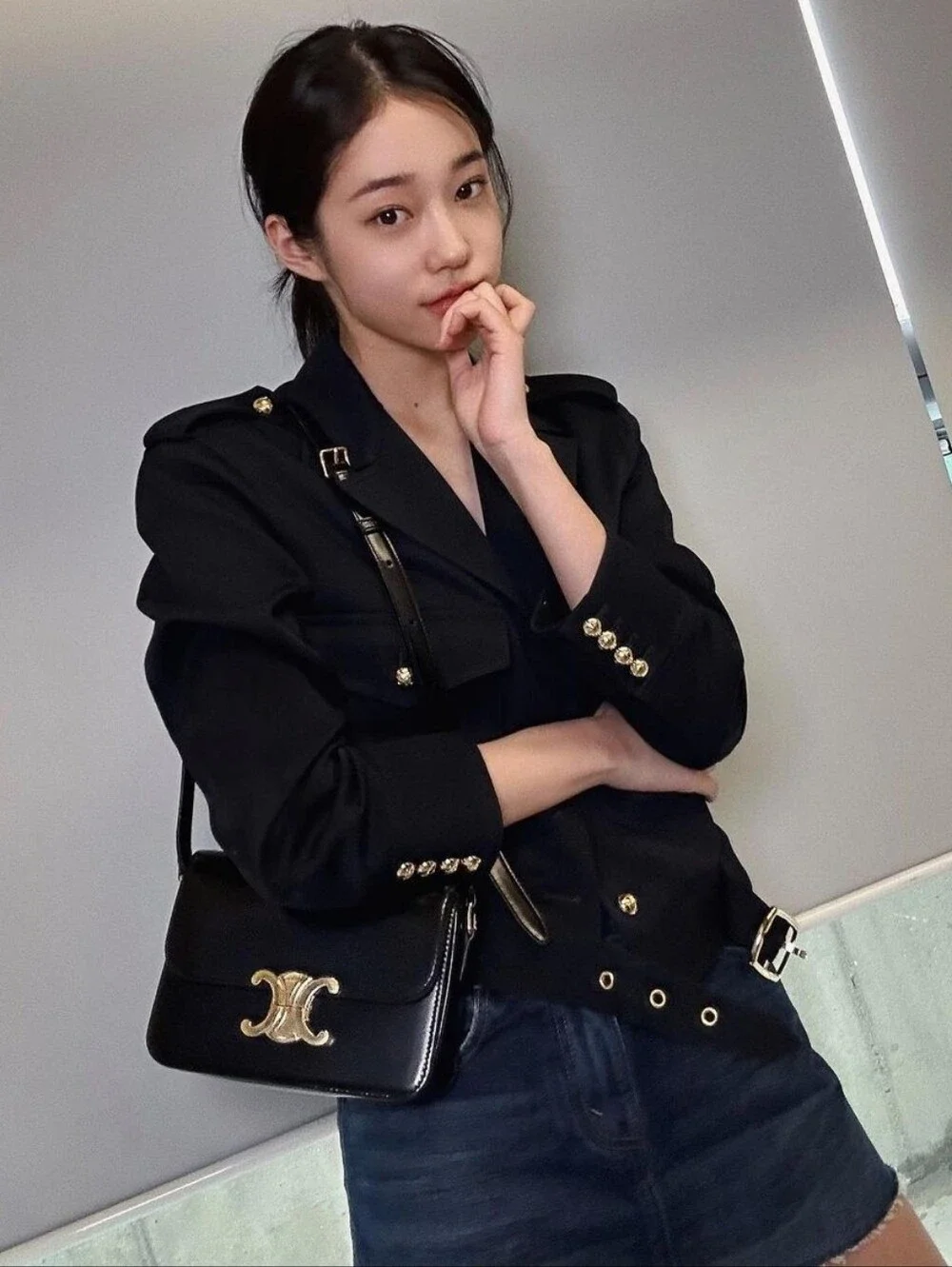 New! MSRP $4250 Authentic CELINE TRIOMPHE BAG IN BLACK Shiny Calfskin BLACK - Picture 2 of 16